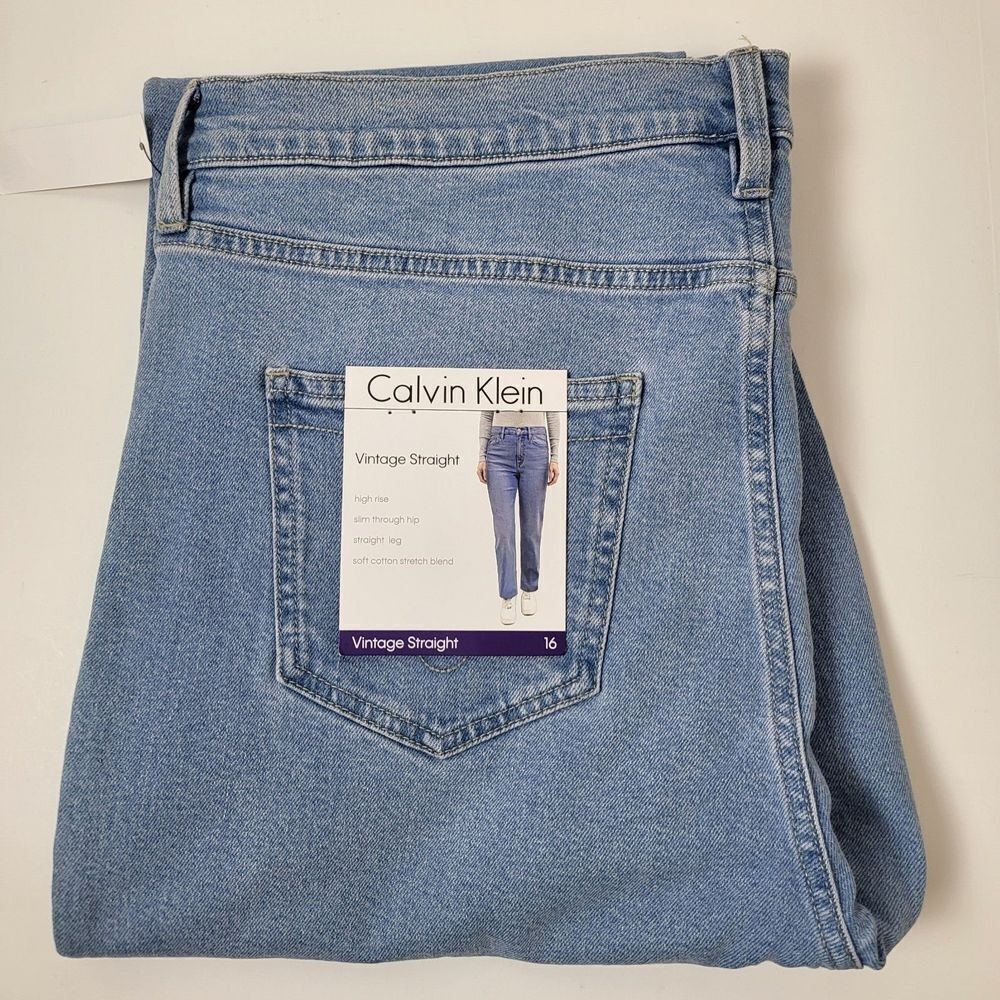 Calvin Klein Jean Women 16 Light Blue Vintage Straight High Rise Raw Hem Stretch